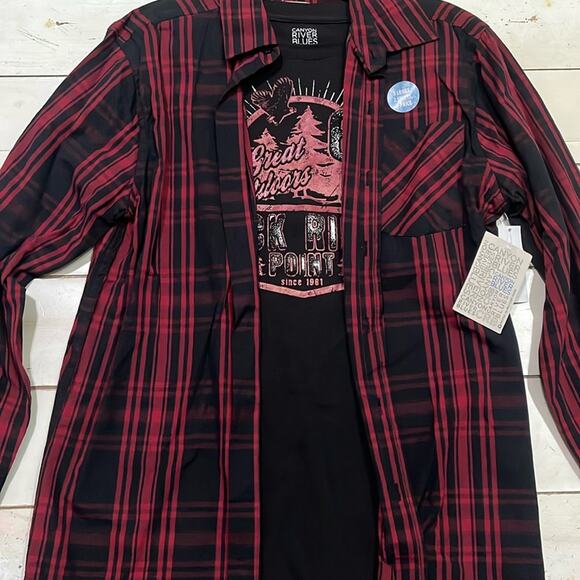 Canyon River Blues Boys LG 14-16 Long Sleeve Shirt & Graphic Tee Shirt 2Pc Red - Picture 1 of 5